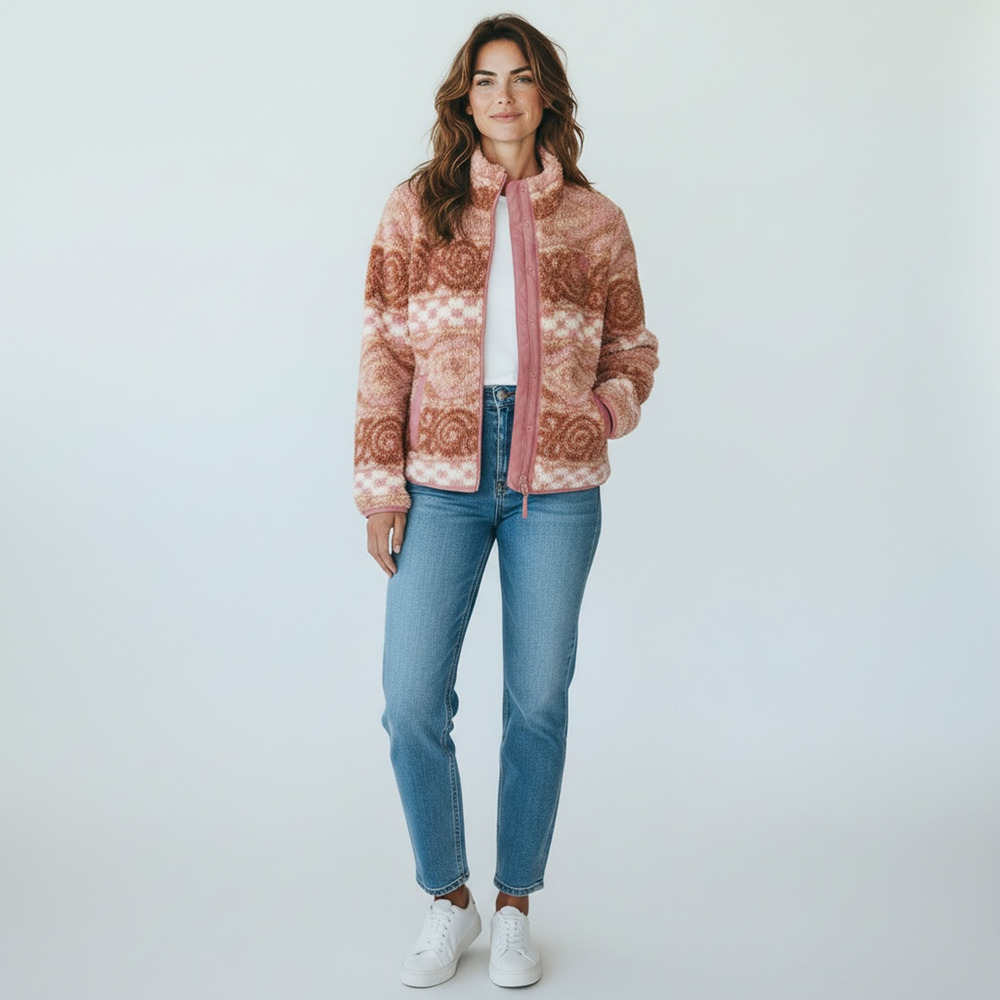 Billabong Women's Sherpa Teddy Fleece Jacket Full Zip M Pink Multi Pre-Owned
